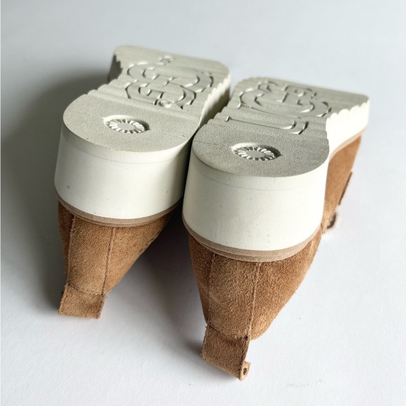 UGG Penny Tan Suede Sheepskin Leather Fur Trim Rubber Outsole Loafers size 8 - Picture 10 of 16